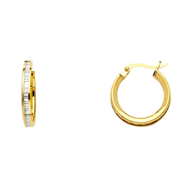 FB Jewels Solid 14K White Gold Textured Hoop Earrings 